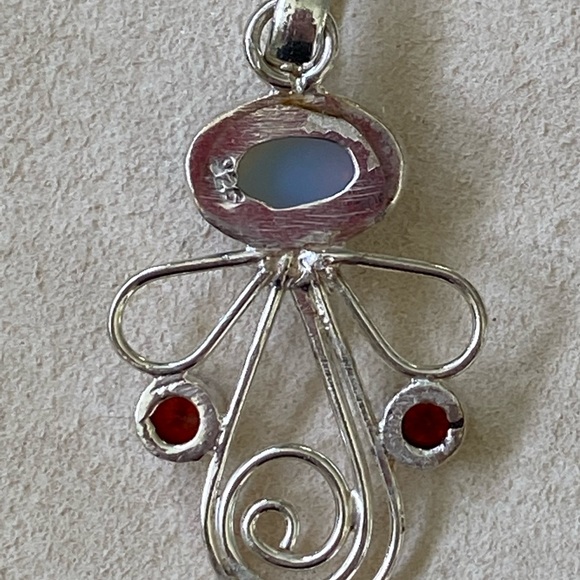 Handcrafted Silver Opaline Cabochon and Faceted Orange Topaz Stone Angel Pendant - Picture 4 of 7